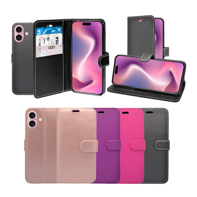 Für Apple iPhone 16 Plus Handy Hülle Wallet Flip PU Leder Kartenfach Etui Cover