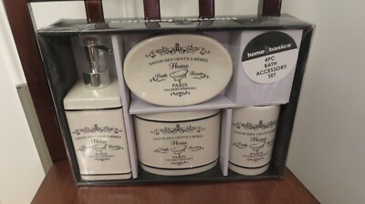 Home Basics 4 Piece Bath Accessory Set - Paris Theme Cream/off-white
