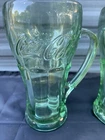 Vintage Green Set 4  Coca-Cola Thick Heavy Glass Soda Malt Mug w/ Handle 14 oz.