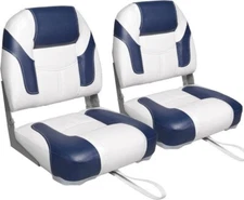 Leader Accessories Pair Elite Low Back Folding Fishing Boat Seats (2) White/Blue