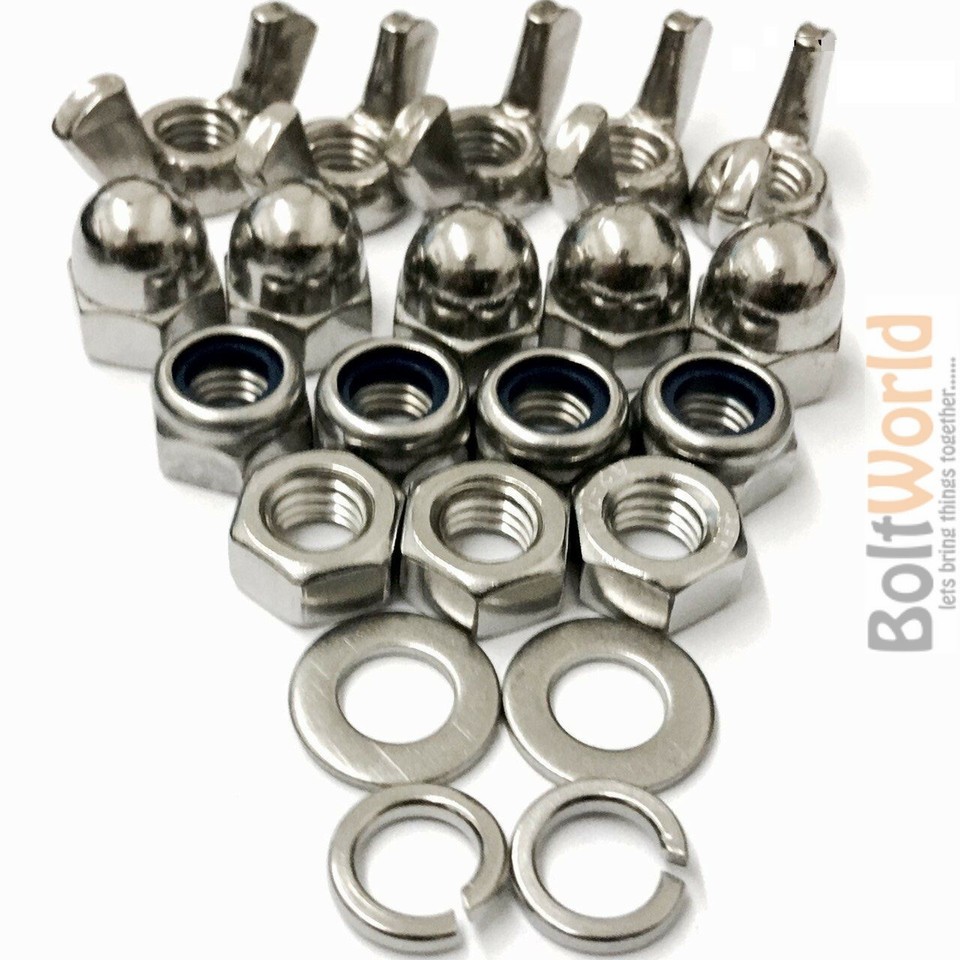 UNF A2 ACERO INOXIDABLE MEDIA CÚPULA COMPLETA ALA NYLOC TUERCAS PRIMAVERA LAVADORAS IMPERIALES