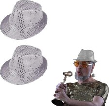 2 x Adult Silver Sequin Gangster Hat Shiny Disco Hat for Hen Party Fancy dress