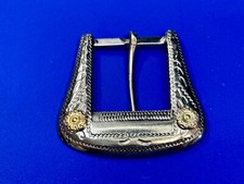 Vintage Raised Ranger Style Gold Tone Flowers In Corners Engraved Belt Buckle