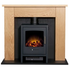 Adam Chester Stove Fireplace in Oak & Black with Bergen Electric Stove in Cha...