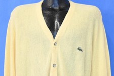 vintage 80s IZOD LACOSTE YELLOW CROCODILE LOGO ACRYLIC CARDIGAN SWEATER MED M