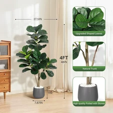 4FT/5FT/6FT/7FT Fiddle Leaf Fig Tree Artificial with Leaves, Realistic Faux Ficu