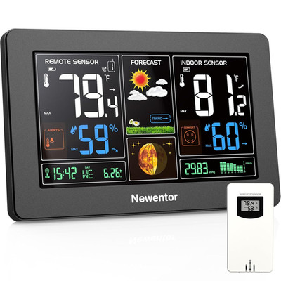 Newentor Weather Station Wireless Indoor Outdoor Thermometer, Color Display Digi