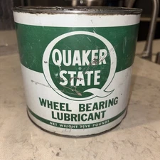VINTAGE ORIGINAL QUAKER STATE 1 POUND GREASE CAN W/LID WHEEL BEARING LUBRICANT