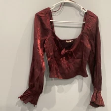 Francesca's Womens Whimsigoth Crop Top Size Small Burgundy Shiny Sweetheart