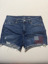 Old Navy O.G. Straight High Rise Denim Cut Off Shorts 14 Blue Dark Wash