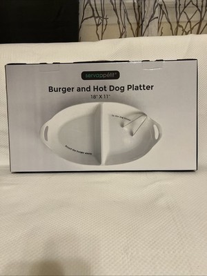 Burger and Hot Dog Serving Ceramic Platter Set, 18 x11 