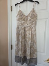 Max and Cleo Floral Silk Beaded Cocktail Dress - Beige/White/Gray - Size 10