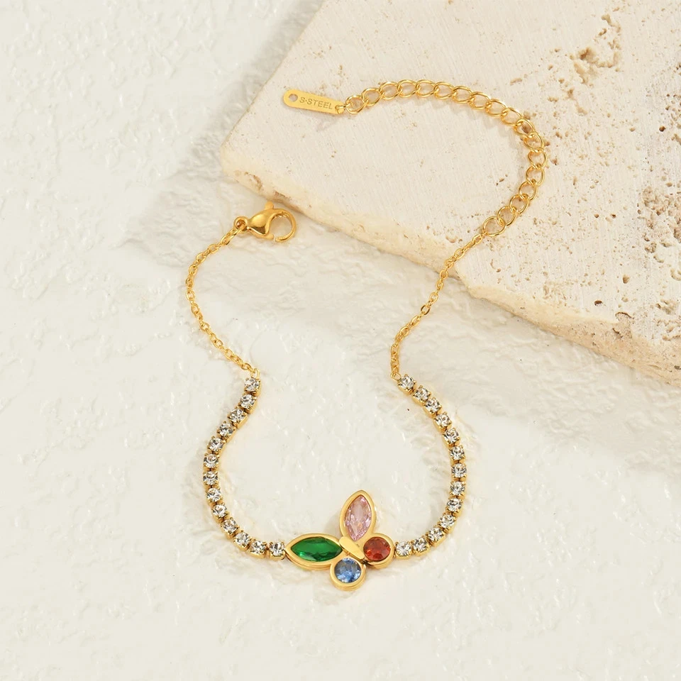 Brazalete Mariposa Acero Inoxidable Colorido Tono Dorado Ajustable Joyería Foto 3 de 4