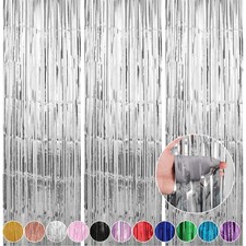 Silver Foil Fringe Curtains 5 Pack 3.3x9.9 FT Tinsel Backdrop Streamers Kit