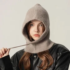 2024 Rabbit Fur Knitted Scarf Hood Balaclava Women Cashmere Beanies Winter Unise
