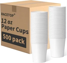 RACETOP [500 pack] Disposable Coffee Cups 12 oz, Paper Cups 12 oz, Hot Cups