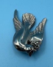 John Hardy Silver Tone Dove Bird Lapel Scarf Clip Signed