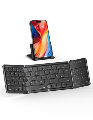 TECKNET Faltbare Bluetooth Tastatur mit Touchpad, klein, mattschwarz