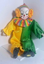 9" Porcelain Clown Green and Yellow Suit and Rainbow Hat