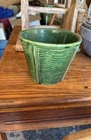 Vintage 1950s McCoy Green Basketweave Planter with Saucer Flower Pot