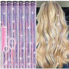 New Best Hair Tinsel Clip in Dreamy Colorful Fairy Kit 12 Pcs 24 Inch Glitter