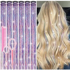 New Best Hair Tinsel Clip in Dreamy Colorful Fairy Kit 12 Pcs 24 Inch Glitter