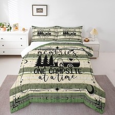 Happy Camping Decor Bedding Set, Rustic Camper Comforter Set Twin Size for Te...