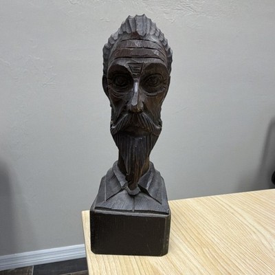 Lifco Hand Carved Wood Bust Sculpture Brown Natural-Finished People Theme