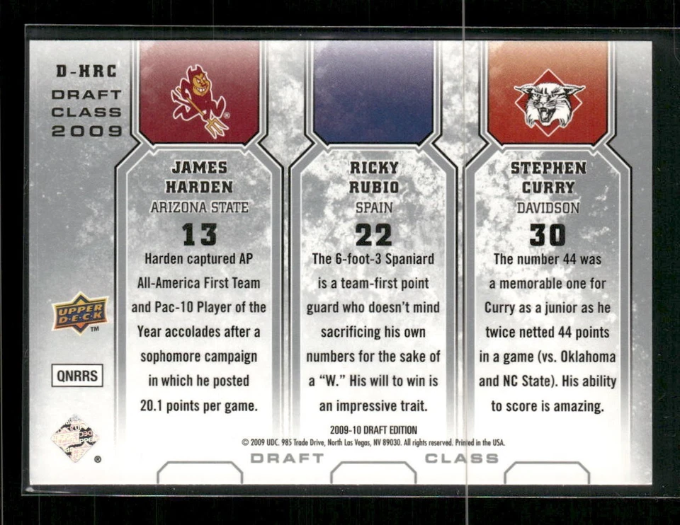 2009-10 Upper Deck Draft Edition James Harden Ricky Rubio Stephen Curry - Image 2 of 2