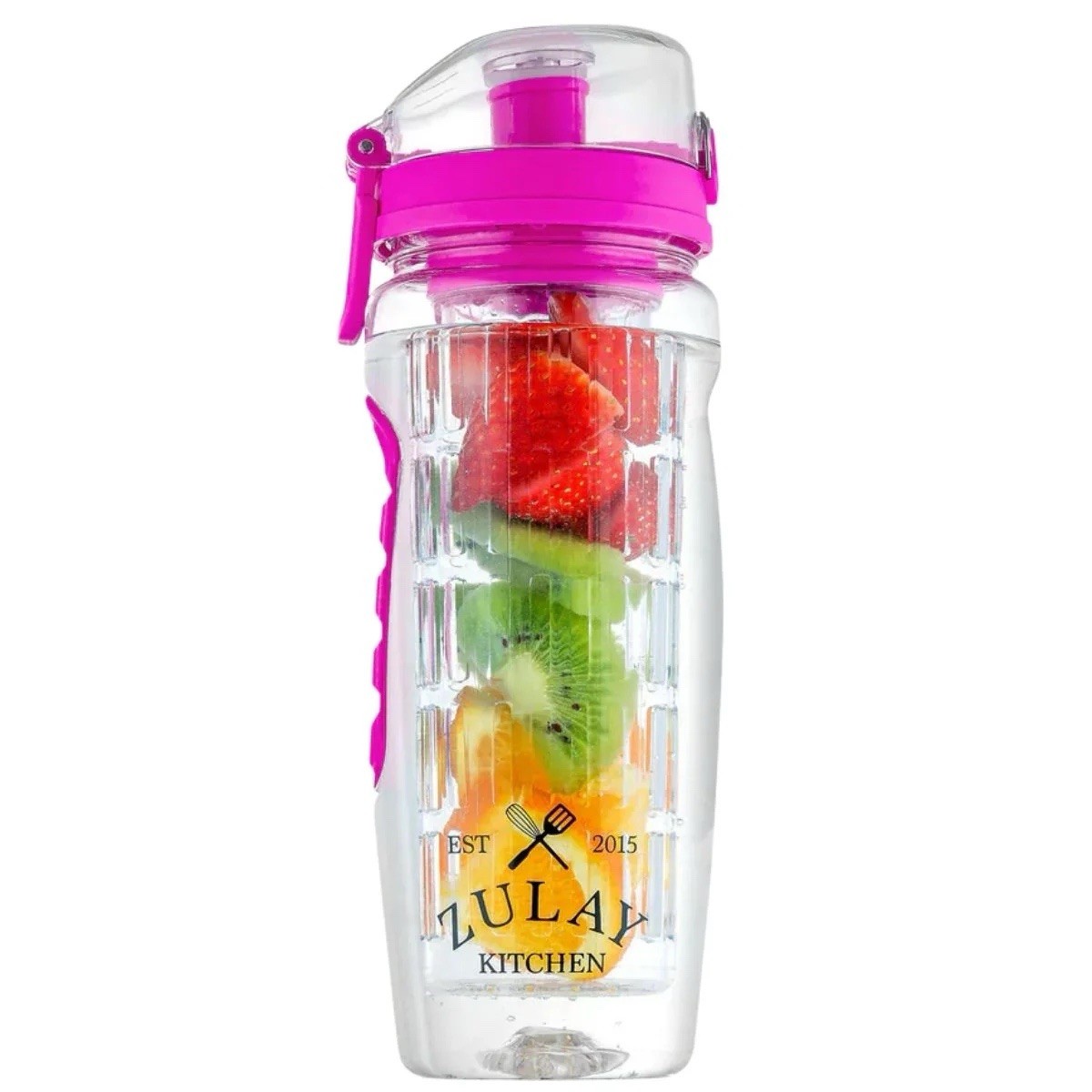 New 34oz Fruit Infuser Water Bottle with infusion rod & insulated sleeve pink 