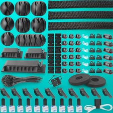192PCS Cable Management Kit Wire Organizer Sleeves Clips Ties Straps Holders