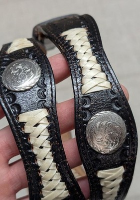 vintage USA made CONCHO buckle belt 32 black WESTERN  display picture 1