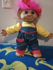 Rare Vtg 1987 UNEEDA Large 20 Troll Doll Pink Hair Red Bow Good Luck Girl EUC