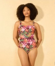 NWT Shade Shore Women's High Leg Full Coverage One Piece Swimsuit Multi Small