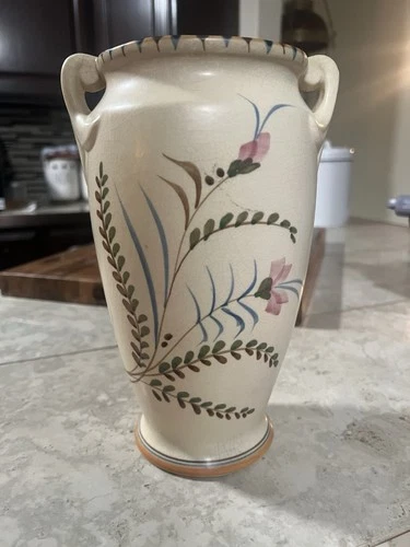 Vintage Antique Weller Bonita Pottery Vase Art Deco Floral Flowers Painted