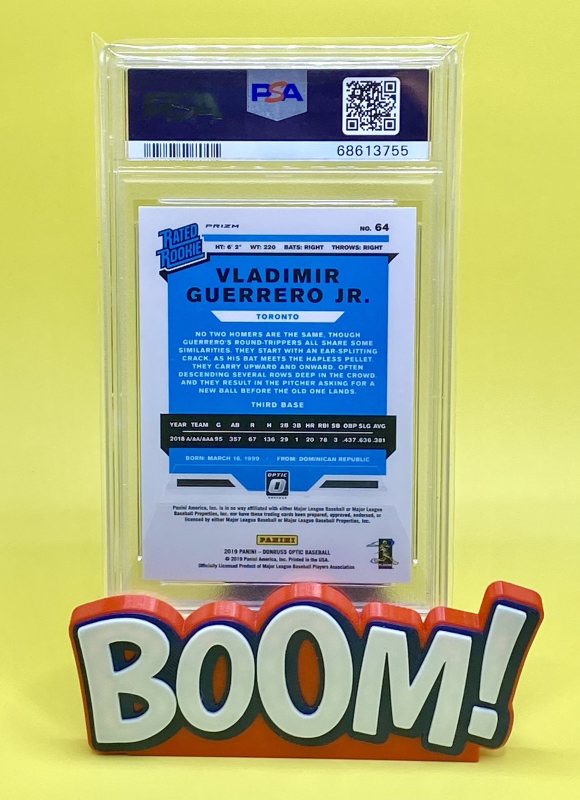 2019 Panini Donruss Optic Vladimir Guerrero Jr. Red Wave Rated RC PRIZM TOR view 2