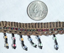 Antique METAL GIMP GLASS BEAD fringe Lyric Opera costume trim HANDMADE 150" vtg