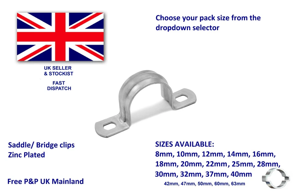 Saddle or bridge clip/clamp zinc plated.  Choose your size & pack size UK SELLER - Image 3 of 4