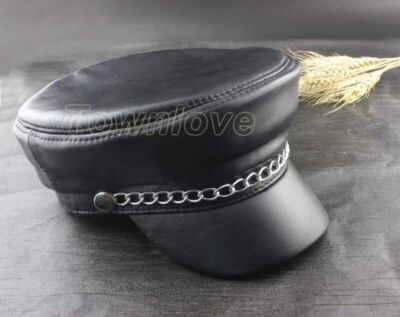 Mens Womens Vintage Genuine Leather Hip Hop Motorcycle Biker Punk Rock Caps  Hats