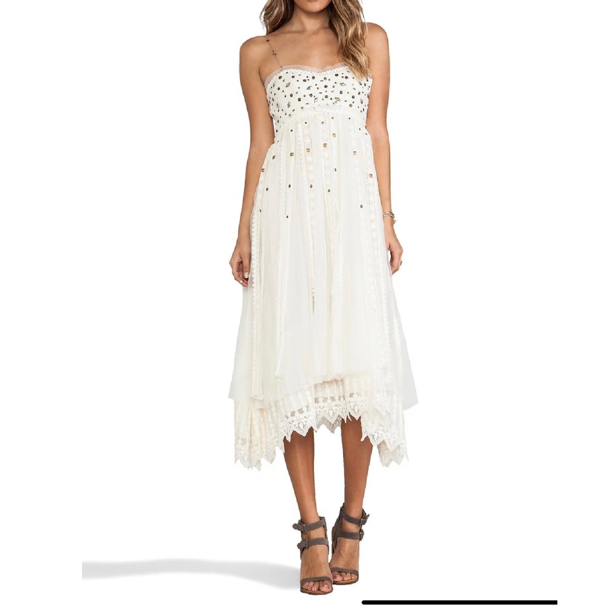 Free People Ivory Studded Lace Party Dress Size 0 Boho | eBay