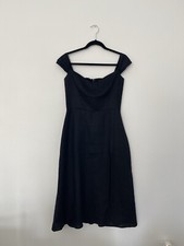 Reformation Bridgton Black Linen Dress Midi Size 8