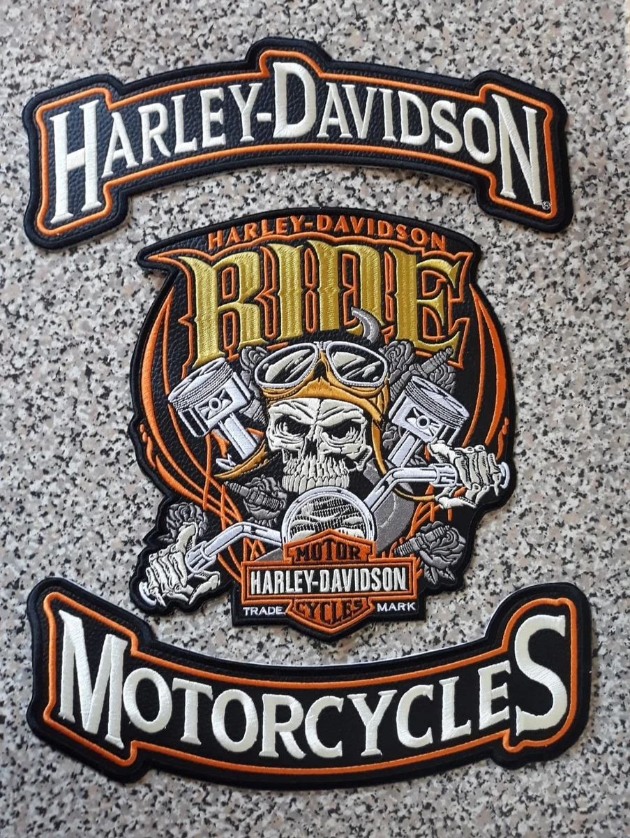 PATCHES HARLEY DAVIDSON SKULL MOTORCYCLER +ROCKER LETTERS CREAM