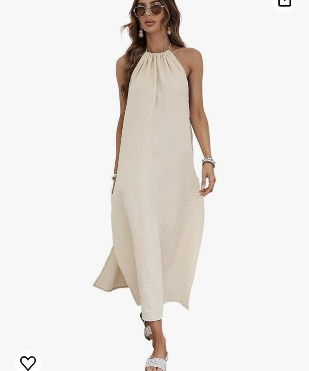 Halter Chiffon Polyester Low Back Halter Full Length Dress Lg NWT | eBay
