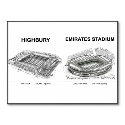 Arsenal Football Poster, Arsenal Highbury, Emirates Stadiums, A4 Print Gift