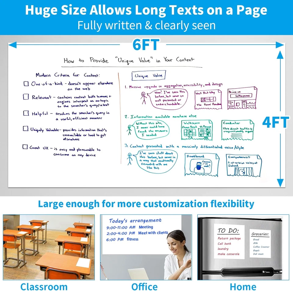 Whiteboard Wallpaper, 6X4Ft Dry Erase Contact Paper, Large Peel and Stick White - Image 2 of 4