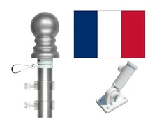 France 3'x5' Polyester Flag & Spinner Flagpole Set w/Adjustable Bracket