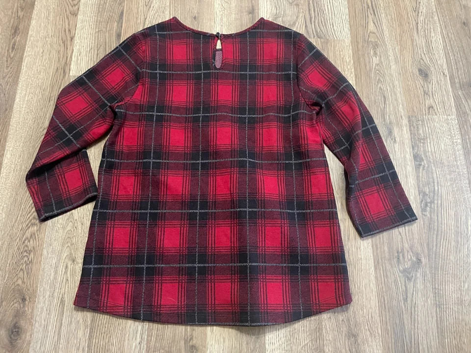 Camisa Van Heusen, para mujer talla mediana, negra roja, a cuadros, manga larga Foto 2 de 4