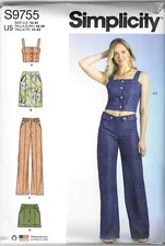 SIMPLICITY 9755 Sewing Pattern Misses' Top, Skirt, Pants & Shorts SZ 16-24 UNCUT