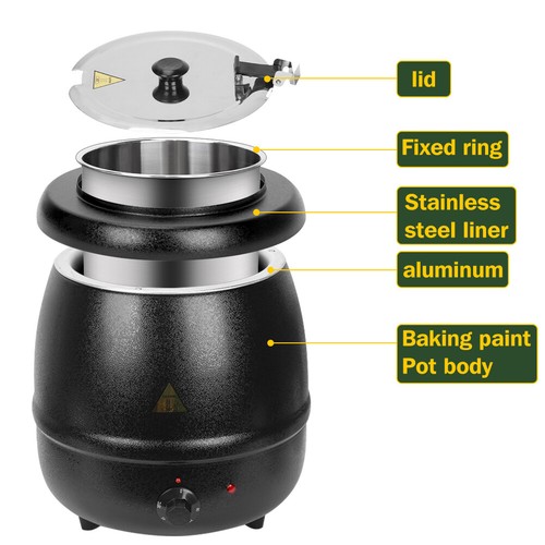 10L Black Commercial Soup Kettle Warmer Stainless Steel For Buffet Restaurant - Picture 7 of 11