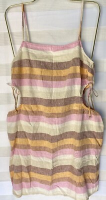 Aerie Size Medium Mini Stripe Dress Side Cut-Out Linen Lyocell Pink Beige  NWT | eBay